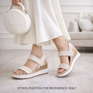 Madden NYC Women’s Platform Sandals Nude Elastic Strap Espadrille Wedge Size 10